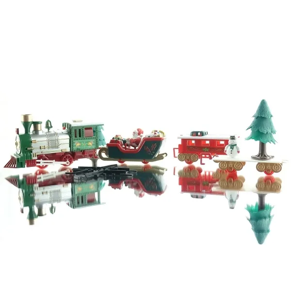 Weihnachtszug Eisenbahn mit 3 Waggons Schienen & LED Licht - Kunststoff