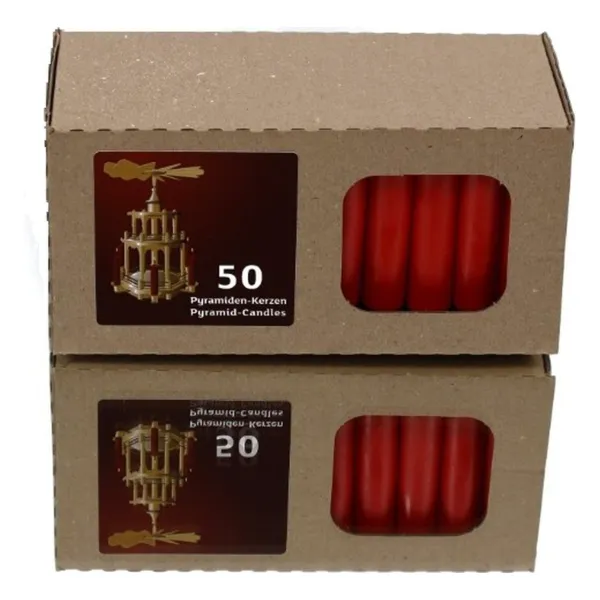 Pyramidenkerze 70/14mm rubinrot - 1 Packung mit 50 Stück
