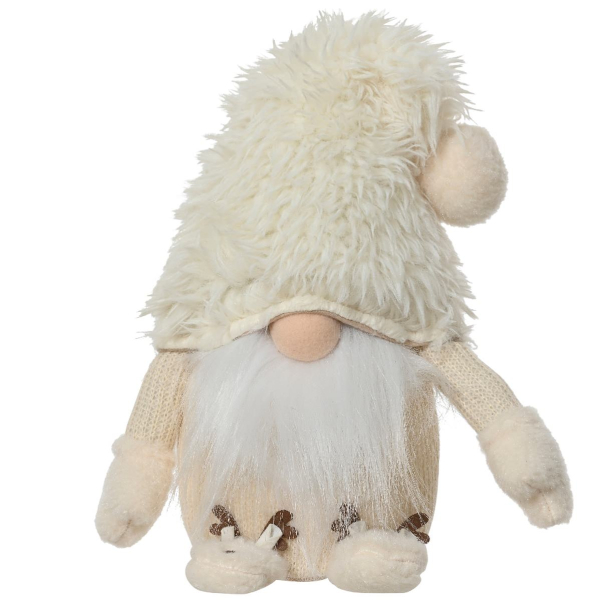 Wichtel mit Mütze & Hausschuhen Beigefarben Höhe 45 cm Breite 23 cm Länge 16 cm - Polyester