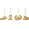 Advents-Stabkerzenhalter in Zahlenform Goldfarben aus Holz - 4er Set