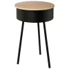 GASPER Creativ home Metall Beistelltisch mit Holzcover Ø 32 cm x 50 cm schwarz