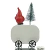 GASPER Weihnachtsdeko Wohnwagen mit Wichtel Weiß & Rot 15,5 cm - Metall & Poly