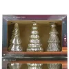 Lumineo Batterie LED Weihnachtsbäume Silberfarben 3er Set Ø 9 cm Höhe 17,5 cm - warmweiß