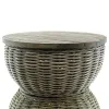VAN DER LEEDEN Couchtisch Teak/Rattan Grau Ø 65 Höhe 32 cm