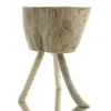 VAN DER LEEDEN Kerze in Teakholz Schale mit Beinen Natur, Ø 22 cm, Höhe 30 cm