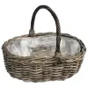VAN DER LEEDEN Rattan Henkelpflanzkorb Grau mit Folienauskleidung 46 x 40 cm