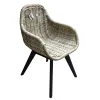 VAN DER LEEDEN Stuhl Rattan Grau - schwarze Beine 56 x 60 cm Höhe 83 cm
