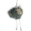Weihnachtsanhänger Hirsch Grau mit Kunstfell & Schneeflocke - Polyester & Holz