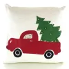 Weihnachtskissen Wollweiß mit rotem PickUp & Tannenbaum 45 x 45 cm - Baumwolle