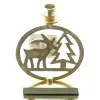 Weihnachtsleuchter Tannenbaum mit Hirsch Goldfarben massiv 20 cm - Aluminium