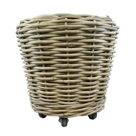 VAN DER LEEDEN DRYPOT® Rattan Pflanzkübel Grau auf Rollen Ø 68 cm - Sylter Körbe