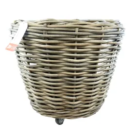 VAN DER LEEDEN DRYPOT® Rattan Pflanzkübel Grau auf Rollen Ø 83 cm - Sylter Körbe