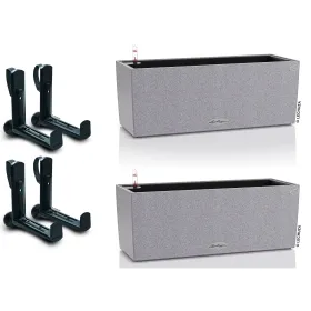 LECHUZA® Blumenkasten BALCONERA Stone 50 Steingrau All-in-One x 2 + 4 Halter LECHUZA® Blumenkasten BALCONERA Stone 50 Steingrau All-in-One x 2 + 4 Halter