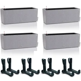 LECHUZA® Blumenkasten BALCONERA Stone 50 Steingrau All-in-One x 4 + 8 Halter LECHUZA® Blumenkasten BALCONERA Stone 50 Steingrau All-in-One x 4 + 8 Halter