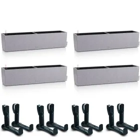 LECHUZA® Blumenkasten BALCONERA Stone 80 Steingrau All-in-One x 4 + 8 Halter LECHUZA® Blumenkasten BALCONERA Stone 80 Steingrau All-in-One x 4 + 8 Halter