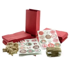 Adventskalender 24 rote Papiertüten mit Holz-Klammern Zahlensticker & Schnur Adventskalender 24 rote Papiertüten mit Holz-Klammern Zahlensticker & Schnur