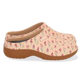 Blackfox Damen-Gartenclog Mona, Pfirsich mit Blumenmuster, Größe 40