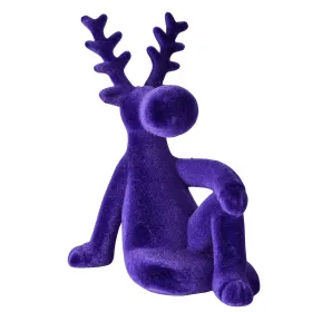 Dekofigur Timor Hirsch beflockt lila Länge 15,5 cm Breite 8 cm Höhe 19 cm - Kunststoff