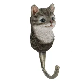 Esschert Design Garderobenhaken Katzenkopf Grau getigert 11,8 cm - Polyresin