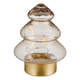 GASPER Baum aus Glas auf Metallfuß gold ,6LEDs 12x12x16 cm grün