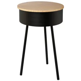 GASPER Creativ home Metall Beistelltisch mit Holzcover Ø 32 cm x 50 cm schwarz