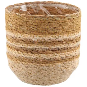 GASPER CREATIV home Übertopf Braun & Natur mit Folienauskleidung Ø 14,5 cm - Seegras