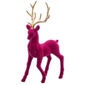 Gasper Dekofigur Hirsch stehend goldfarbenes Geweih beflockt pink 20 cm x 7 cm x 37 cm