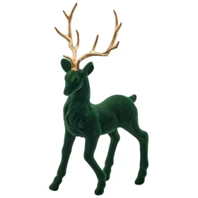 Gasper Dekofigur Hirsch stehend goldfarbenes Geweih beflocktdunkelgrün 20 cm x 7 cm x 37 cm