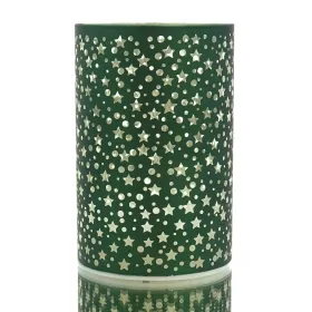 GASPER Glas Windlicht mit LED Zylinder STARS dunkelgrün Ø 8 cm Höhe 12 cm