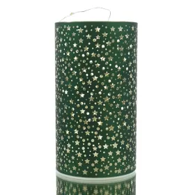 GASPER Glas Windlicht mit LED Zylinder STARS dunkelgrün Ø 9 cm Höhe 16 cm