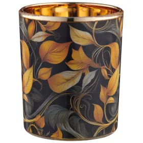 GASPER Lepuro INSTYLE Teelichtglas Orange & Schwarz mit floralem Muster Ø 7 cm - Glas