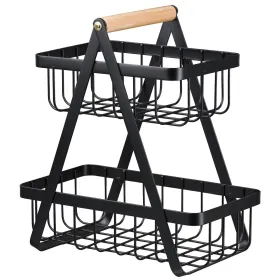 GASPER Metall Korb 2-Lagen m. Holzgriff KITTIE 27x15x30 cm schwarz