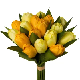 GASPER Tulpen im Bund 9 x gelb & 6 x Orange 28 cm - Kunstblumen