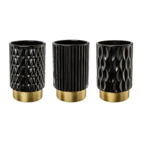 Gasper Windlicht Gracia Glas mit Metallfuß schwarz 8,5 x 8,5 x 13 cm, 3-fach sortiert