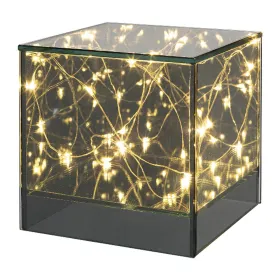 Glas Quader mit 15 LED LIGHTS grau 12x12x12cm, grau