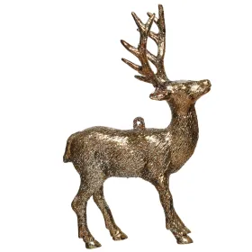 Weihnachtsanhänger Hirsch hellbraun/bronzefarben rechts blickend mit Glitter - Kunststoff