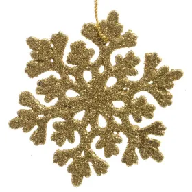 Weihnachtsanhänger Schneeflocke Goldfarben mit Glitter bruchfest Ø 9 cm - Kunststoff