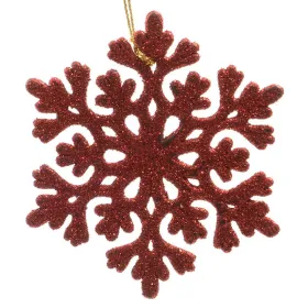 Weihnachtsanhänger Schneeflocke Rot mit Glitter bruchfest Ø 9 cm - Kunststoff