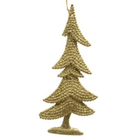 Weihnachtsanhänger Tannenbaum Goldfarben mit Glitter bruchfest 15 cm - Kunststoff