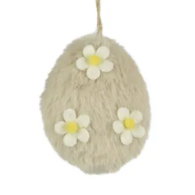 Decoris® Oster Ei Beige 3 Blüten mit Aufhänger 8,5 x 11,5 cm - Plüsch