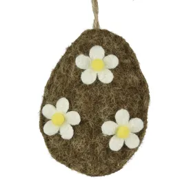 Decoris® Oster Ei Braun 3 Blüten mit Aufhänger 8 x 10,5 cm - Polyesterfilz