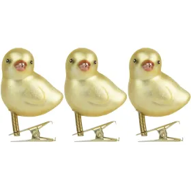 Kaemingk Oster Kücken Goldfarben matt mit Glitter & Clip 3er Pack 4,7 x 5,5 cm - Glas