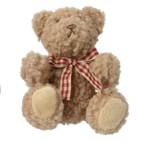 Weihnachtsanhänger Kuschelteddybär Beige rotbeige karierte Schleife 10 cm - Polyester
