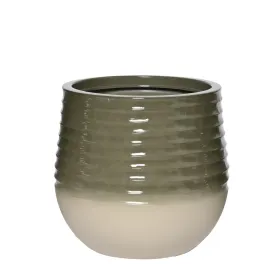 Kaemingk Pflanzgefäß Jamie M bauchig geriffelt Grün & Weiß Ø 40 cm 37 cm - Kunststoff