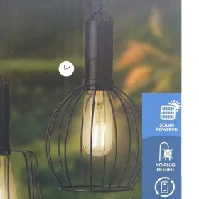 Lumineo Solar LED Hängelampe Schwarz bauchig mit Stabglühlampe aus Metall - warmweiß