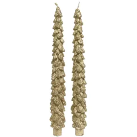 Spitzkerze in Baumform Goldfarben mit Glitter Ø 2,1 cm Höhe 25 cm - 2 Stück
