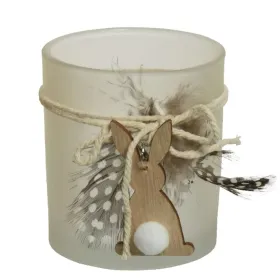Kaemingk Teelichtglas Klar & Matt mit Hasenanhänger Ø 8 cm - Glas Kaemingk Teelichtglas Klar & Matt mit Hasenanhänger Ø 8 cm - Glas