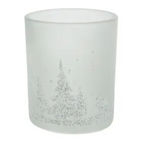 Weihnachts-Teelichtglas Transparent satiniert mit silberfarbenem Glitter Ø 7 cm - Glas