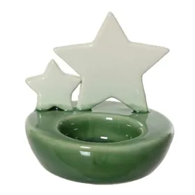 Weihnachtsteelichthalter Sterne Grün/Weiß Ø 8,5 x 9 cm - Porzellan