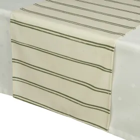 Decoris® Tischläufer Beige grün gestreift 32 x 140 cm - Polyester-Baumwolle